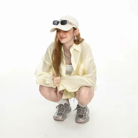美式凉感物理防晒衬衫女夏季宽松罩衫衬衣轻薄空调衫微透外套上衣图片