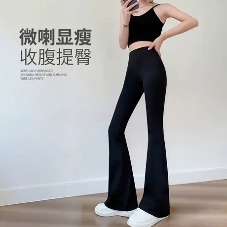 微喇鲨鱼裤女外穿2025新款夏薄款高腰收腹提臀健身喇叭瑜伽打底裤商品大图