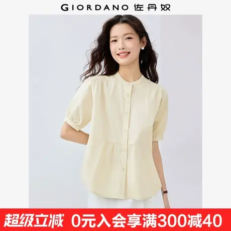 佐丹奴衬衣女新款纯棉府绸文艺减龄收褶小立领短袖衬衫女05345465商品大图