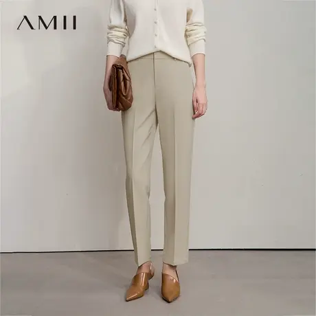 Amii2025秋新款极简通勤风职业风梭织斜纹锥形裤纯色休闲长裤女款商品大图
