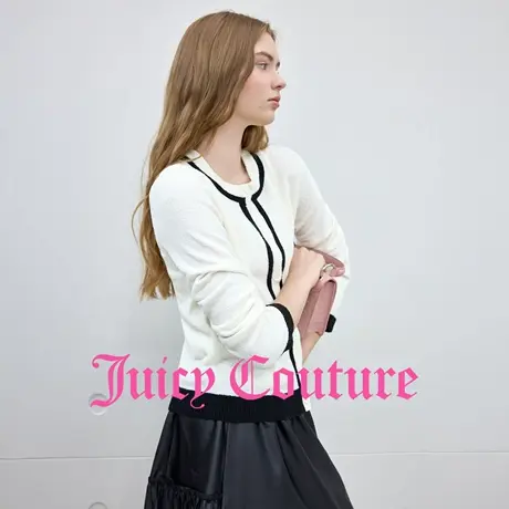 Juicy Couture橘滋针织衫女2025年秋季新款气质黑白撞色开衫上衣图片