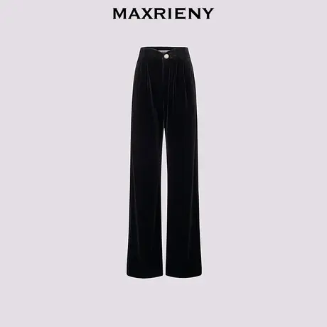【奥莱】MAXRIENY软实力风穿搭弹力丝绒长裤压褶休闲阔腿裤女商品大图