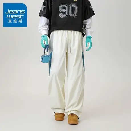 N5真维斯男士休闲裤2025新款秋季潮流宽松撞色拼接伞兵裤男款裤子商品大图