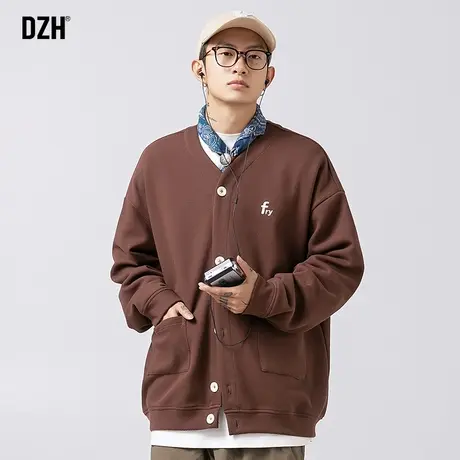 男士华夫格美式开衫卫衣男春秋潮牌刺绣外套潮高级感男装2023新款商品大图