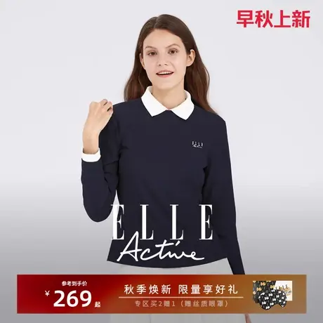 ELLE Active淡人穿搭户外运动polo衫长袖白色t恤翻领上衣休闲舒适商品大图