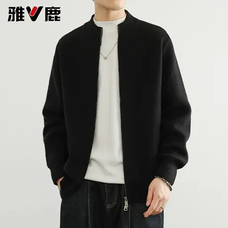 雅鹿2026春秋新款叠穿打底双拉链针织开衫男棒球领高级感毛衣外套图片