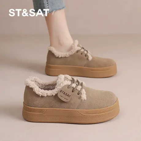 星期六棉鞋女2024冬季新款女鞋女款爆款加绒加厚保暖厚底勃肯板鞋图片