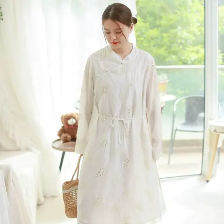 胖妹妹新中式重工天丝刺绣旗袍连衣裙大码微胖复古宽松飘逸旗袍裙商品大图