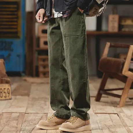 美式百搭男士工装裤潮流纯棉精梳大斜棉宽松水洗耐磨潮流工装裤商品大图