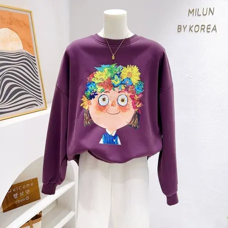 小个子加绒卫衣2023秋冬新款ins油画风加厚摇粒绒上衣显腿长欧货商品大图