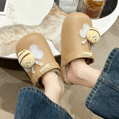 防水棉拖鞋女秋冬季保暖2023年爆款家居家用室内厚底情侣外穿平底商品大图