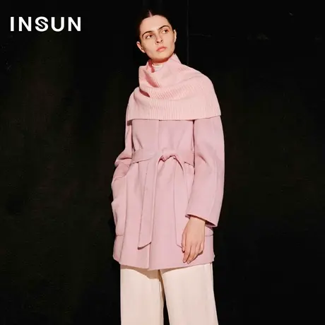 【官方直播】恩裳COVER双色色织骆驼绒羊毛混纺围脖式大衣女外套图片