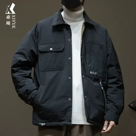 希越夹克式白鸭绒羽绒服冬季美式工装加绒加厚男士外套宽松大码潮商品大图