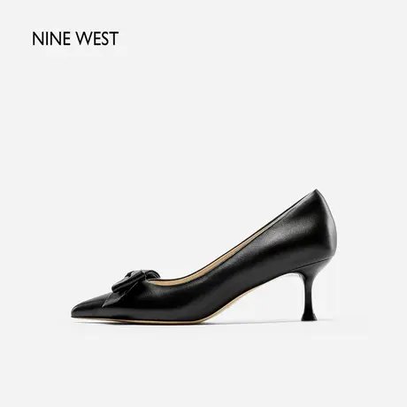 Nine West/玖熙蝴蝶结气质浅口高跟鞋2024春季新款沙漏跟真皮单鞋商品大图