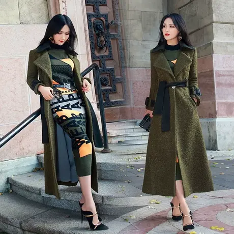 VJE秋冬装新款通勤气质显瘦修身撞色拼接毛呢大衣外套呢子大衣女图片