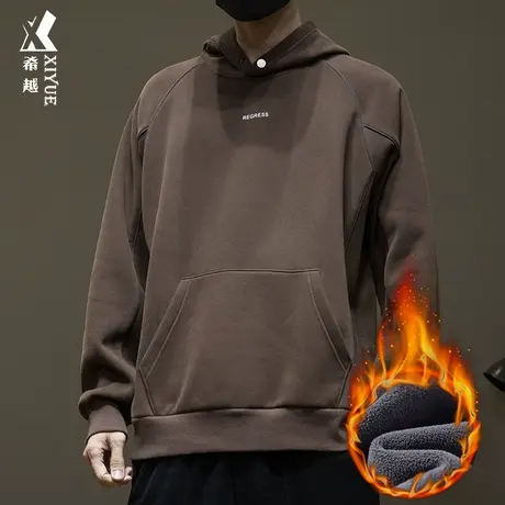 希越奥粒绒美式重磅卫衣男士秋冬季宽松大码加绒加厚潮牌连帽外套商品大图