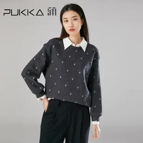蒲PUKKA女装棉质卫衣秋冬装设计感羊毛套头衫冬商场同款图片