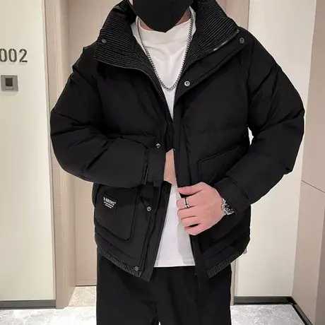 羽绒服男冬季2023新款个性痞帅立领拼接设计感轻熟冬装白鸭绒外套图片