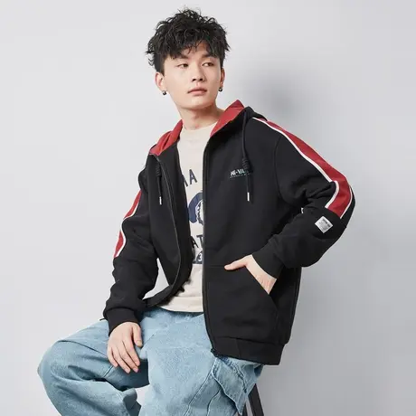 唐狮春秋季男装外套针织连帽宽松夹克外套拼色开衫ins简约潮流图片