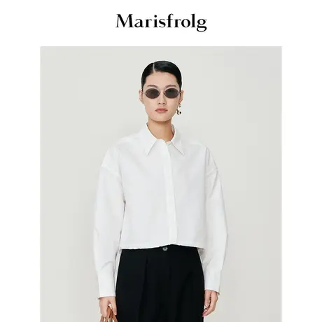 【言选好物】玛丝菲尔衬衫夏季新款白色翻领截短式时尚长袖衬衣女商品大图