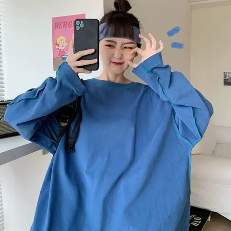 港风ins超火长袖t恤女装2020初秋薄款宽松韩版原宿bf慵懒风上衣潮商品大图