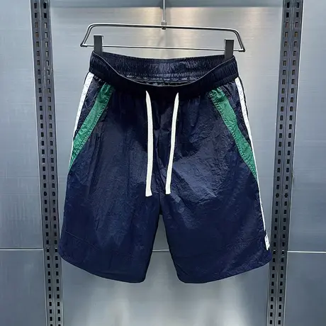 夏季潮牌条纹速干短裤2023新款拼接设计感潮男沙滩裤五分裤中裤商品大图