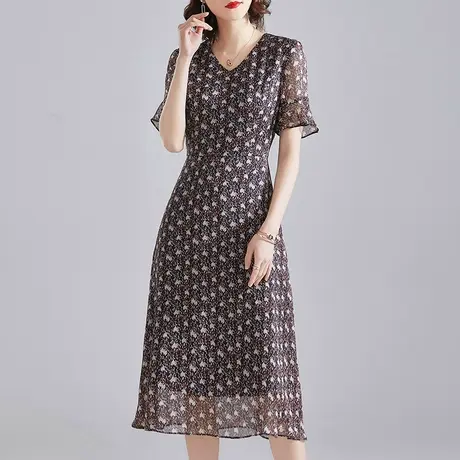 【1件7.9折】夏季新品时尚中长款a型裙子修身显瘦花色短袖连衣裙商品大图