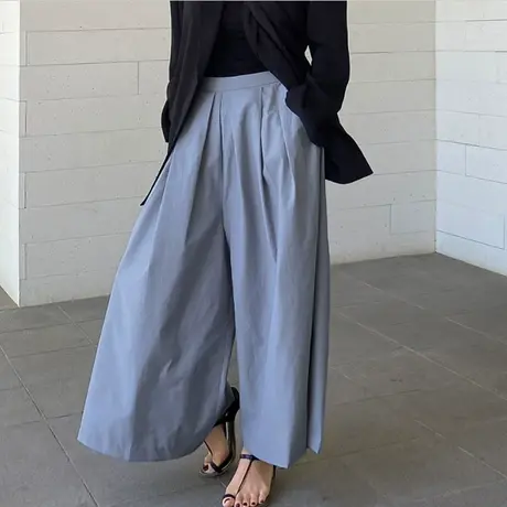 夏装新款休闲阔腿九分裤女高腰韩版宽腿时尚宽松大码百搭半身裤子图片