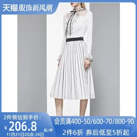 AUI名媛气质中长款遮胯半身裙女春秋2023新款时尚修身显瘦百褶裙图片