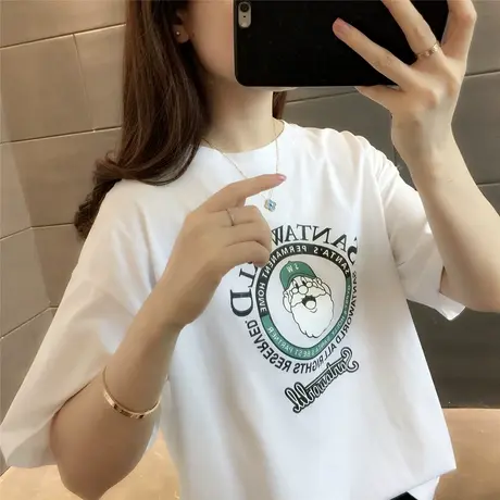 2023春夏季新款韩版宽松休闲T恤卡通字母印花百搭上衣打底衫女潮图片
