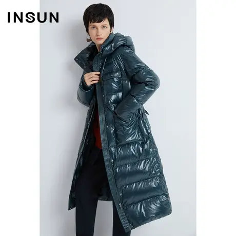 INSUN恩裳冬季绗缝口袋中长款羽绒服商品大图