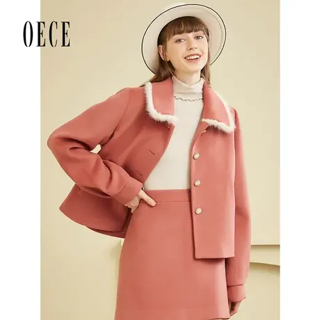 Oece冬装新款女复古文艺毛呢外套短款羊毛呢子大衣商品大图