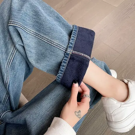 加绒阔腿牛仔裤女2025年秋冬新款高腰直筒宽松显瘦复古拖地裤子潮商品大图