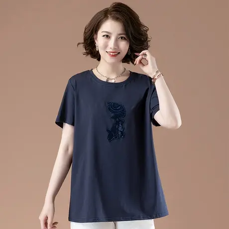 中年妈妈短袖t恤夏装加肥加大码女装宽松纯棉体恤40岁50显瘦上衣商品大图