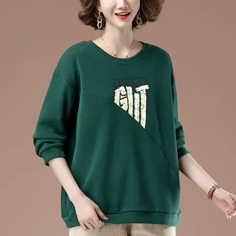 卫衣女秋冬新款加肥加大码女装宽松百搭圆领印花遮肚显瘦上衣外套商品大图