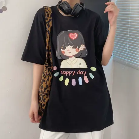 chic港味短袖t恤女夏季纯棉洋气半袖宽松韩版bf慵懒风上衣服ins潮图片