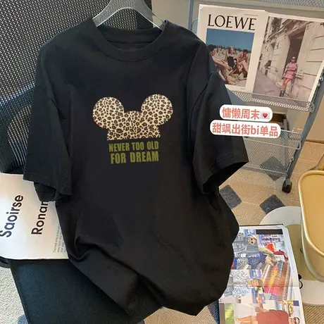 夏装中长款米奇T恤女短袖宽松休闲大码女装2022新款纯棉百搭上衣图片