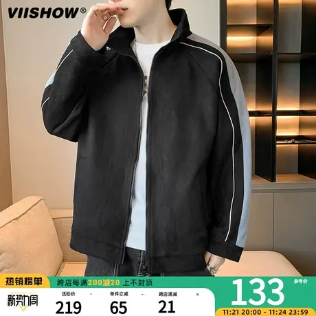 VIISHOW美式复古麂皮绒夹克男士宽松棒球服休闲男生秋款潮牌外套商品大图