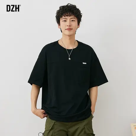 男士黑色潮牌t恤男短袖纯棉夏季半袖上衣2023新款五分袖衣服男款商品大图