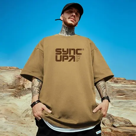 欧美嘻哈字母短袖t恤男街头胖子潮牌慵懒风百搭重磅纯棉大码半袖商品大图