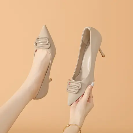 尖头单鞋女2024新款黑色软皮职业工作鞋细跟气质法式高跟鞋不累脚图片