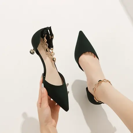 一字带尖头高跟鞋女细跟2024年夏季新款性感职业气质百搭包头凉鞋商品大图