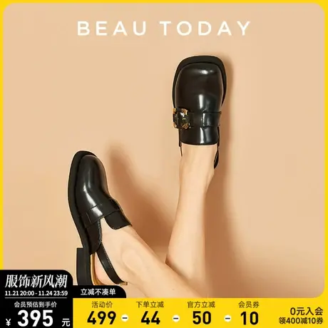 BeauTodayBT罗马凉鞋夏女真皮法式复古ins潮新款黑色半包头平底商品大图