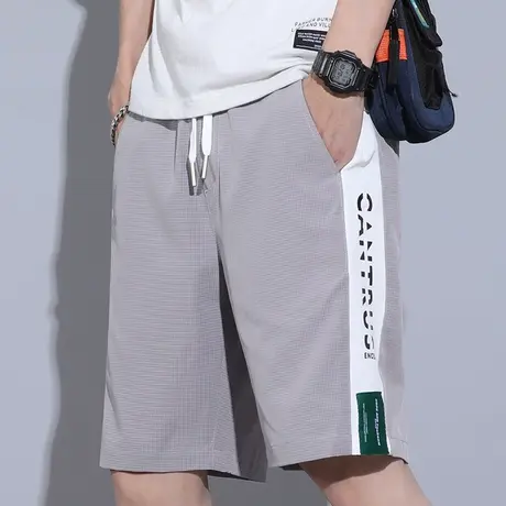 夏季薄款冰丝五分运动休闲短裤男士潮牌外穿沙滩大裤头马裤中裤子商品大图