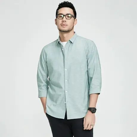 格慕施春夏季纯棉衬衫男七分袖时尚大码宽松休闲中袖寸衫薄款衬衣商品大图