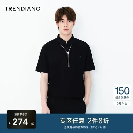 TRENDIANO官方夏季潮牌新款刺绣商务纯棉翻领短袖Polo衫男士上衣商品大图