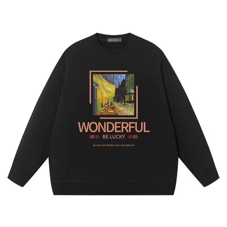 梵高的星空油画周边纯棉潮流卫衣男女情侣装外衣春秋长袖打底衫图片