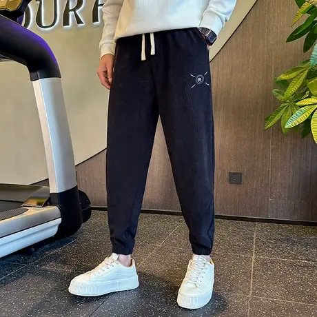 灯芯绒束脚卫裤男秋冬新款个性设计感哈伦裤时尚宽松运动休闲裤图片