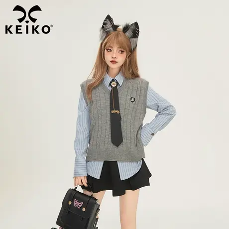 KEIKO 复古扭花针织衫马甲2024春季学院风减龄叠穿外搭毛衣小背心图片