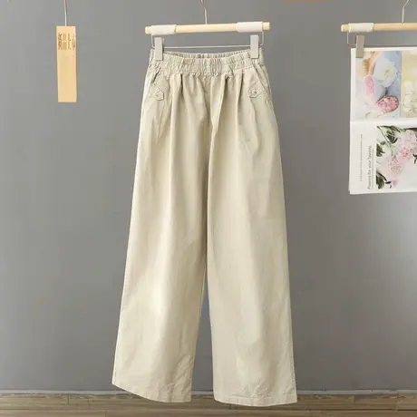 直筒休闲阔腿裤女装春秋梨形身材显瘦高腰卡其色复古宽松直筒裤子图片